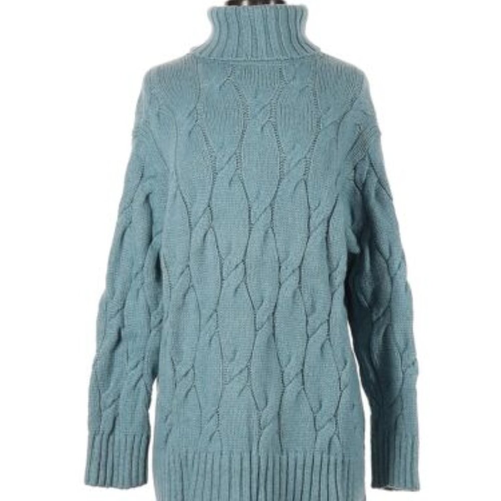Lou & Grey | Ocean Blue Cable-knit Turtleneck Sweater
